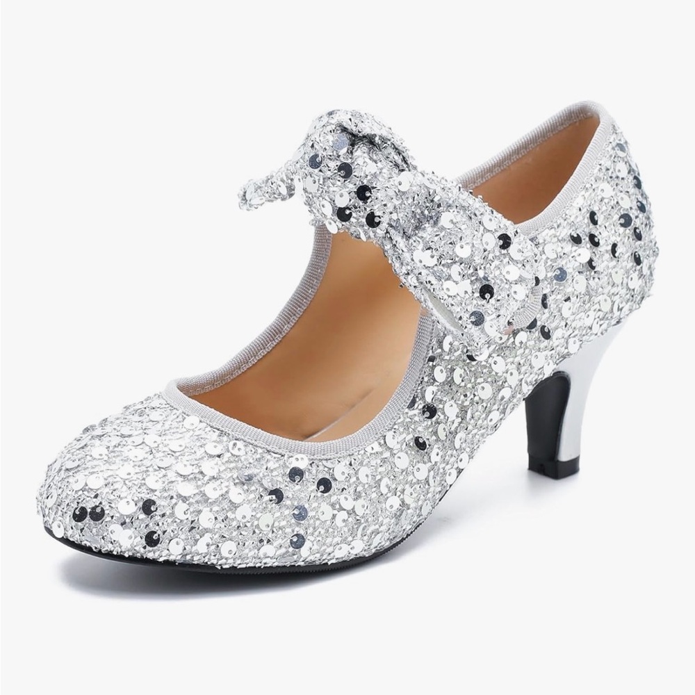 Silver Sequin Mary Jane Heels Glitter Pumps Party Wedding Shoes - Picture 13 of 13